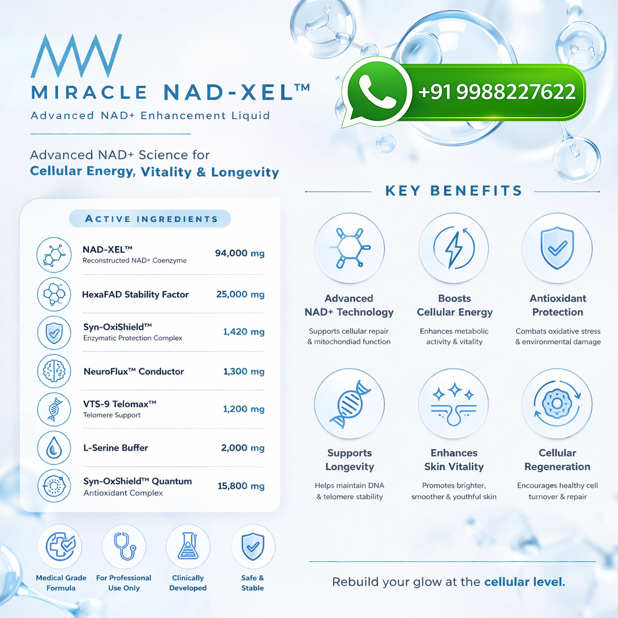 Miracle NAD-XEL NAD+ Injection Advanced NAD Plus Cellular Enhancement Therapy